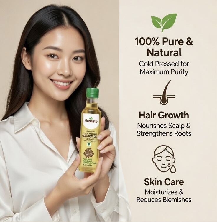 Honesto Castor Oil Cold Pressed 250 ml, Additive Free