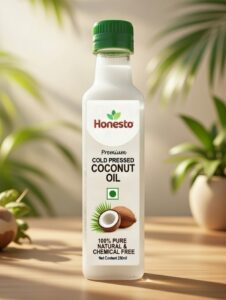Honesto cold pressed coconut oil 250ml Puresto Virgin Cold Pressed Coconut Oil, edible grade for cooking and keto diets, unrefined and sulfur-free.