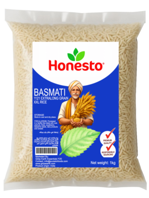 Aged long-grain Basmati rice known for its aroma and fluffy texture, available online in UAE.