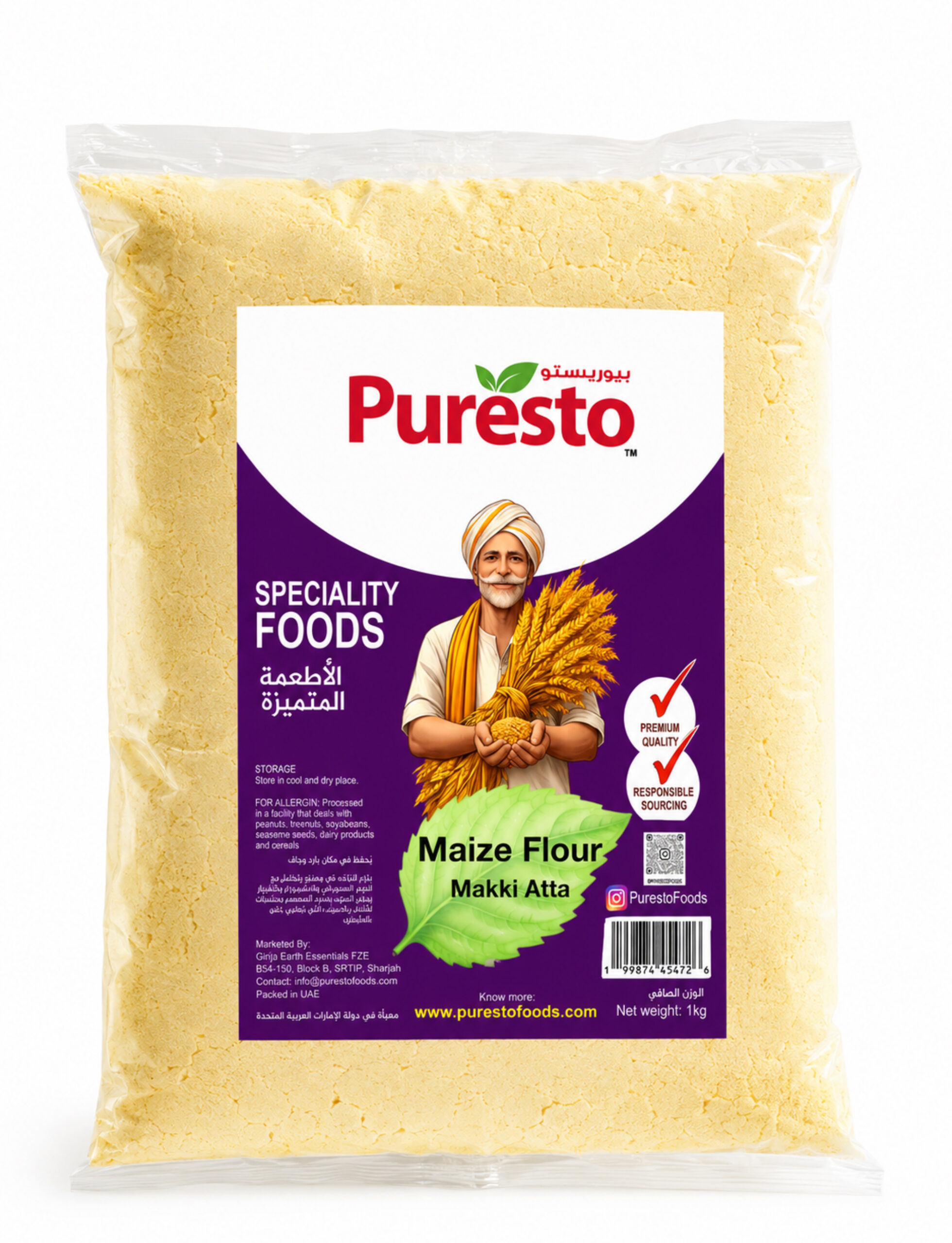 Corn Maize Makki Flour 1kg pack - Puresto Foods pure gluten-free flour